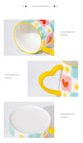 Cute INS style Ceramic Mug Creative Hand-Painted Love Heart Coffee Cup Couples Cup Breakfast Milk tea Mug Valentine's Day Gift