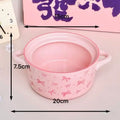 Pink Bow Double Ear Handle Bowl Ceramic Instant Noodles Bowl with Lid Cute Girl Heart Soup Bowl, High Beauty Household Rice Bowl