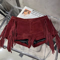 Mid Rise Street Style Shorts Summer Trendy Hot Suede Pants Women Real Suede Fringe Shorts