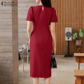 2025 Summer Dress ZANZEA Elegant Women Work OL Dresses Stylish Short Sleeve Slim Fit Party Vestidos Solid Lace Up Sundress Robe