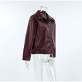 Zekye Spring Summer Women Jackets Fashion Lapel Zipper Long Sleeve Female Coats Lady Street Outwear Burgundy Leather Jacket