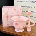 Sakura Relief Ceramic Mug with Spoon Pink Cute High Foot Design for Women Home Use Coffee Cup Souvenir Gift