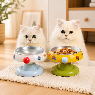 Stainless Steel Elevated Cat Dog Bowl Detachable Anti-Tip Pet Feeding Bowl Cute Food Water Bowl with Neck Support