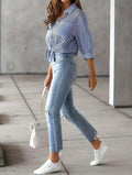 Classic Blue Striped Shirt Women 2026 Spring Streetwear Vintage Long Sleeve Blouses Female Casual Loose Single-Breasted Shirts