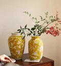 Ceramic Vase Chinese-style Retro Bottle Yellow Blue and White Porcelain Flowerpot Flower Vase Home Decoration Accessories