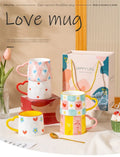 Cute INS style Ceramic Mug Creative Hand-Painted Love Heart Coffee Cup Couples Cup Breakfast Milk tea Mug Valentine's Day Gift