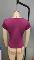 2025 Summer New Fashion Women's T-Shirt Solid-Color Slim-Fit V-Neck Short-Sleeve Top Y2k Clothing