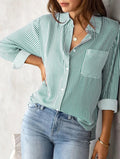 Classic Blue Striped Shirt Women 2026 Spring Streetwear Vintage Long Sleeve Blouses Female Casual Loose Single-Breasted Shirts