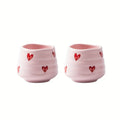 2pcs 160ml/5.4oz Cute Heart-Shaped Ceramic Tea Cups No Handle Chinese Gongfu Coffee Cups with Heart Pattern Design