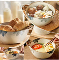 Household Noodle Bowl 1500ml Ceramic Soup Bowl With Handle Salad Pasta Fruit Bowl Kitchen Tableware Microwave Oven Bakware