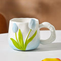 Tulip Ceramic Mug with Lid & Spoon 400ml Coffee Tea Cup, Valentine's Day/Teachers Day Gifts for Couples, Women, Home Office Use