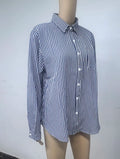 Classic Blue Striped Shirt Women 2026 Spring Streetwear Vintage Long Sleeve Blouses Female Casual Loose Single-Breasted Shirts