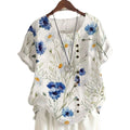 2025 Summer retro fashion printed loose casual shirt top, suitable for casual or vacation ladies' beachwear
