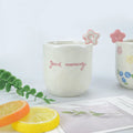 1pcs Cute flower cup, hand-painted bow, watercolor flower, hand squeezed irregular ceramic coffee cup