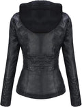 Hooded Leather Jacket Two-Piece Set Removable Large Size Leather Jacket for Women Spring & Fall Outwear for Women Pu Washed Leather