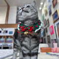 Cute Cat Bow Collar Wool Crocheted Christmas Cats Bowtie Collar Bow Tie Pet Bib for Indoor Cats Kitten and Small Dogs Puppies