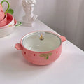 Strawberry ceramic instant noodle soup bowl cover soup bowl noodle bowl cute girl tableware set