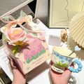 Cute ceramic cup as a holiday gift for girls - water cup with flowers, travel companion cup, coffee cup