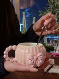 French Pink Bow Cup,Light Luxury Coffee Cup, High-end Exquisite High Aesthetic Design Ceramic Set,