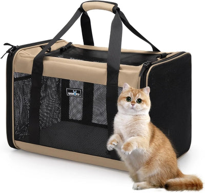 Airline Approved Expandable Pet Carrier for Small Cats, Collapsible Travel Bag with 600D Oxford, Safety Lock Zipper,S
