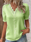 Elegant Women Blouse Shirt V Neck Lace Patchwork Short Sleeve Shirts For Women Summer Lady Tops