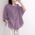 ZOKI Casual Cotton Linen Shirts Oversize Summer Lantern Half Sleeve Tops Summer Korean Loose Mom Button Up Blouse Dropshipping