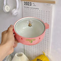 Strawberry ceramic instant noodle soup bowl cover soup bowl noodle bowl cute girl tableware set