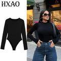 HXAO Woman 2025 Bodysuits Long Sleeve Black Body For Women Spring Summer Slimming Bodysuit Lingerie One Piece Thong Bodysuit
