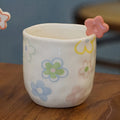 1pcs Cute flower cup, hand-painted bow, watercolor flower, hand squeezed irregular ceramic coffee cup