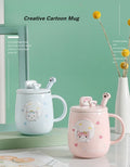 Cat-themed ceramic mug with lid and spoon cartoon style perfect for office or home use coffee cup mugs mug glass mug cup  mugs