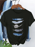 Women's Casual Short-Sleeve T-Shirt with Artistic Print Fashionable Crew Neck for Spring Summer and Fall Short-Sleeve Plus Size