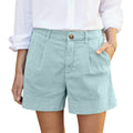 Cotton Linen Solid Shorts For Women Button High Waist Summer Loose Casual Pockets Shorts Female Pants Women Clothing