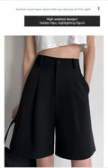 Knee Length Suit Shorts for Women Summer Thin High Waisted A-Line Wide Leg Pants Woman Loose Black Straight Leg Short Shorts