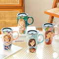 500ml cute girls' mug, large-capacity ceramic cup with lid, high appearance level, home coffee cup, household water drinkware
