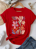Artistic Floral Patch Graphic Chic Printed  Fresh Trendy Summer Short Sleeve Round Neck Tee Fashion Y2k Casual Tshirt Women