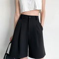 Knee Length Suit Shorts for Women Summer Thin High Waisted A-Line Wide Leg Pants Woman Loose Black Straight Leg Short Shorts