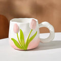 Tulip Ceramic Mug with Lid & Spoon 400ml Coffee Tea Cup, Valentine's Day/Teachers Day Gifts for Couples, Women, Home Office Use