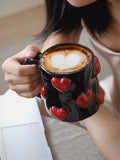 3D Heart-shaped Design Vintage Ceramic Mug, Cute Large Capacity, 3D Embossed Coffee Cup, Kitchen Drinkware Set