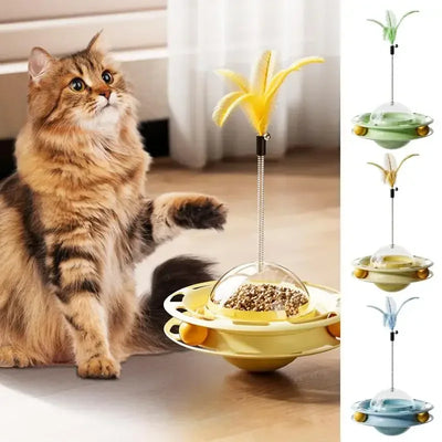 New Cat Toys Leak Food Tipping Wheel Flying Saucer Cat Teasing Artifact Cat Self Hi Pet Toy Detachable Feather Head Pet Toys