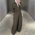 VTKW Collar Zipper Waist-restricting Design Pure Color 2025 Spring Summer Women's Blazer High-quality Loose Pants Two-piece Set