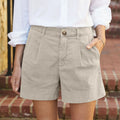Cotton Linen Solid Shorts For Women Button High Waist Summer Loose Casual Pockets Shorts Female Pants Women Clothing