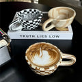 Unique INS Ceramic Coffee Cup Hand Pinched Plaid Water Cups Heat-resistant U-shaped handle Irregular Chessboard Mugs Breakfast