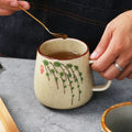 350ml Japanese Retro Ceramic Coffee Cup With Lid and Spoon Heat Resistant Stable Design For Milk Tea Breakfast Home Office Gift