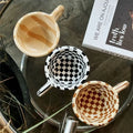 Unique INS Ceramic Coffee Cup Hand Pinched Plaid Water Cups Heat-resistant U-shaped handle Irregular Chessboard Mugs Breakfast