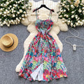 SINGREINY Lemon Print Beach Midi Dress Summer Women Spaghetti Strap A line Backless Split Korean Bohemian Floral Sundress