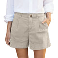 Cotton Linen Solid Shorts For Women Button High Waist Summer Loose Casual Pockets Shorts Female Pants Women Clothing