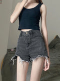Aoaiiys White Jean Shorts for Women Ripped Jeans High Waisted Denim Shorts Y2k Tassel Wide Leg Hot Shorts Summer Streetwear