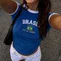 Y2k Five-star Brazil Crop Top Summer Women Aesthetics Baby Tees Gothic Emo Girl Vintage Letter Print Casual Short Sleeve T-shirt