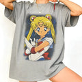 2026 Pretty Girl Warrior Retro 90s Anime Printed T-shirt Summer Women's T-shirt Street Style Casual Trendy Short Sleeve Tops