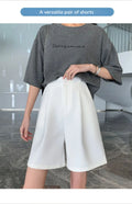 Knee Length Suit Shorts for Women Summer Thin High Waisted A-Line Wide Leg Pants Woman Loose Black Straight Leg Short Shorts